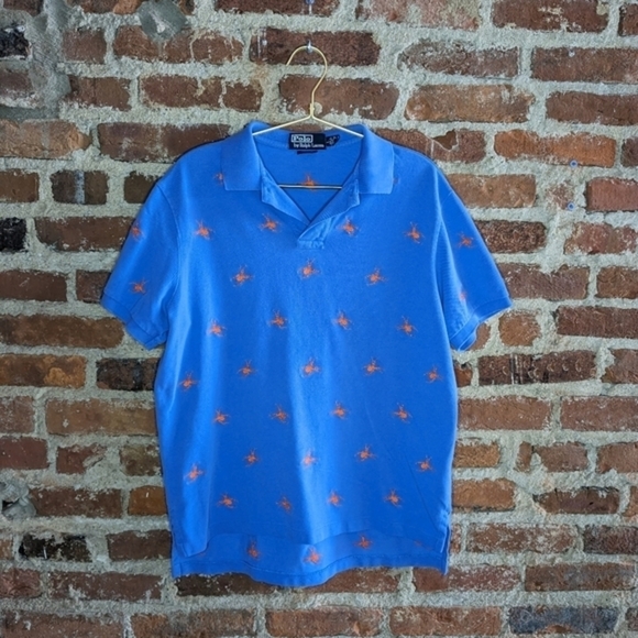 Halloween Polo‎ by Ralph Lauren Large Custom Fit Blue Polo w/ Embroidered Spider - Picture 2 of 10